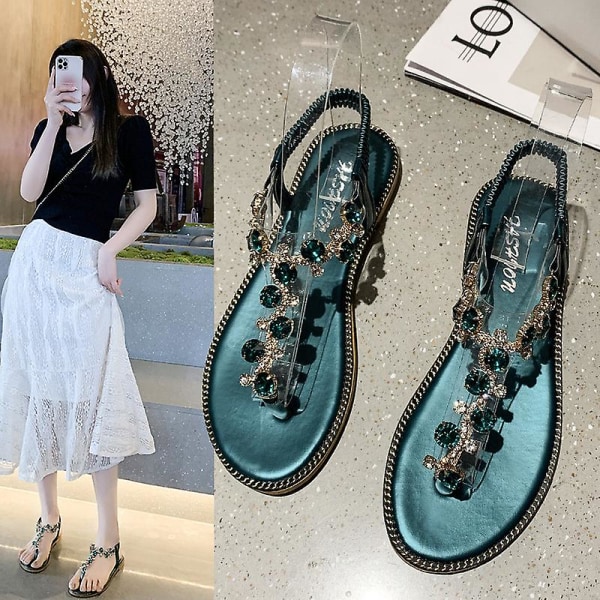 Nog Embellished Flat Sandals I Grön green 39