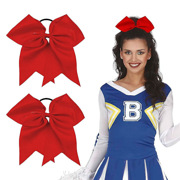2 st Stora Cheer Bows, 8 Tum Jumbo Cheer Hårrosetter Hästsvanshållare Elastiskt Band För Cheerleaders Tonårsflickor, Håraccessoarer med Rosett Red