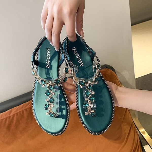 Enough Flade Sandaler Med Pynt I Grøn green 38