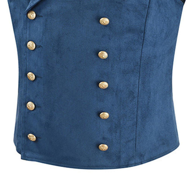 Herr Suede Dubbelknäppt Antik Casual Väst Blauw XS