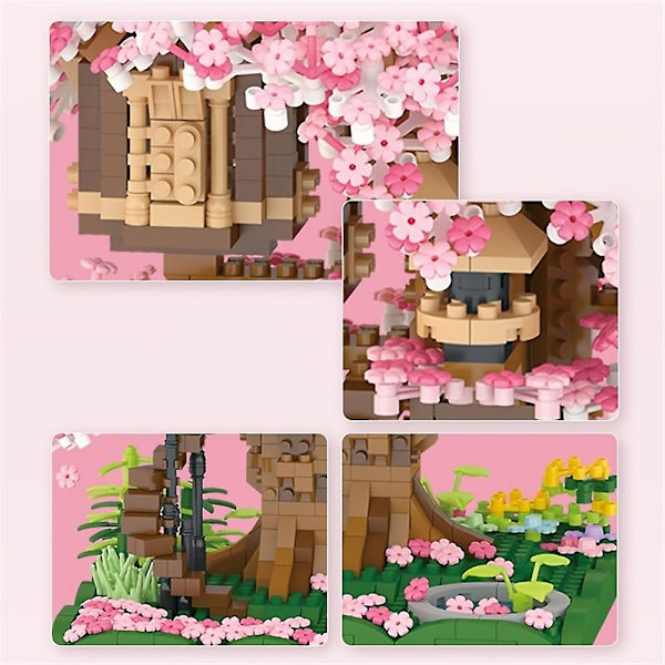 Körsbärsblom Bonsai Träd Mikro Byggklossar Set För Flickor, 2028st Mini Sakura Träd Hus Modell Monterad Klossleksak