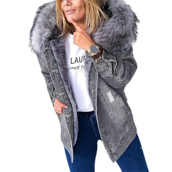 Damjacka i fleecejacka med casual , långärmad kofta, mode värmande ytterkläder för hösten Gray XL