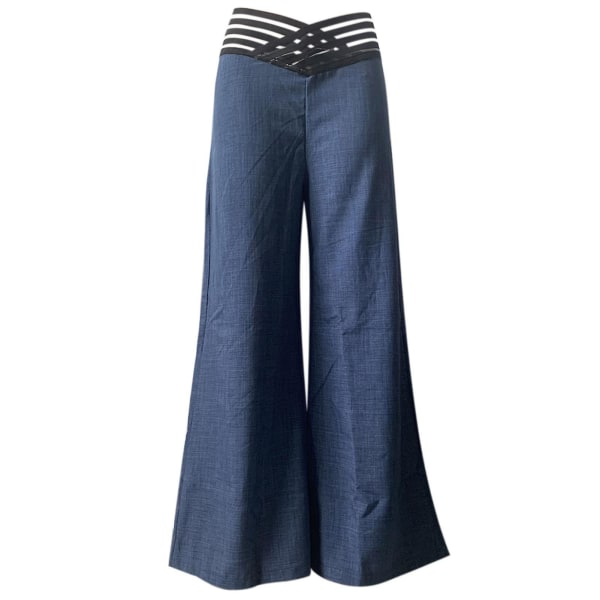 Bell Bottom Långbyxor för Kvinnor Utskurna Korsade Höga Midja Vida Ben Byxor För Vardagsbruk Affärsmöten The Cowboy Blue XL