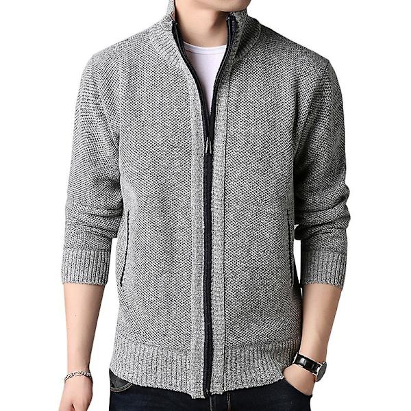 Herr Ull Stickad Trattkrage Kofta Jacka Dragkedja Tröja Toppar Light Grey L