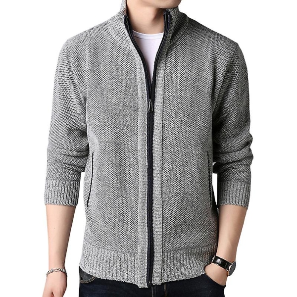 Herr Ull Stickad Trattkrage Kofta Jacka Dragkedja Tröja Toppar Light Grey M