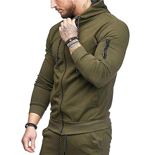 Herre Hættetrøje Lynlås Hættetrøje Vinter Sport Jogging Trøjer Toppe Army Green L