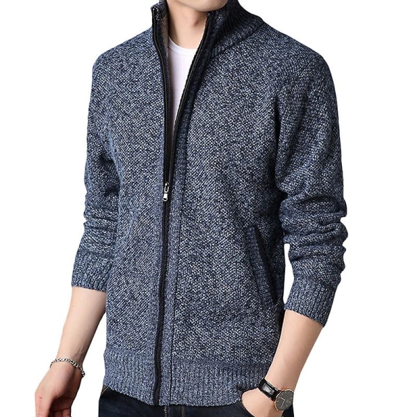 Herr Cardigan i ull med trattkrage, jacka, dragkedja, tröja, toppar Blue XL