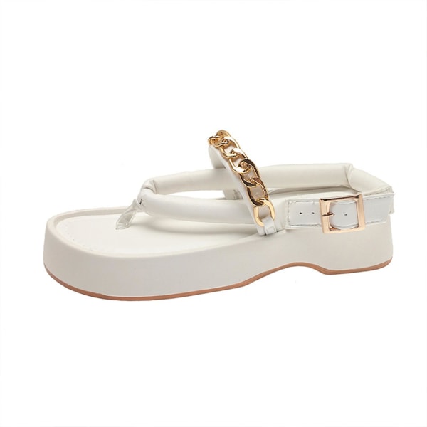 Platåflip-flops för damer, lätta sandaler med tjock sula, lämpliga för strandbruk Creamy-white 35