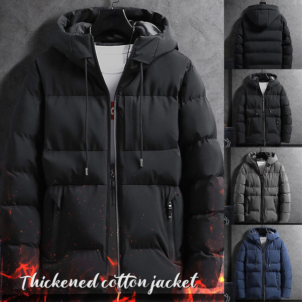 Enfärgad bomullsfylld herrkappa tjockad vindtät varm topp för vintern Dark Grey 2XL