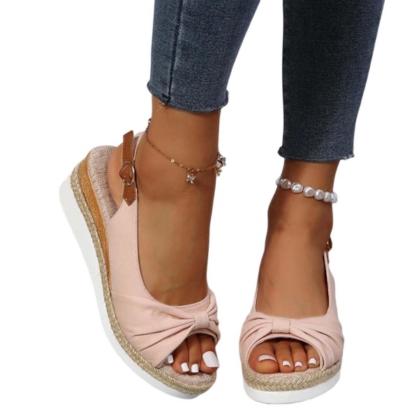 Slope-klackade sandaler för damer med öppen tå, tjock sula Strandskor, slitstarka, halkfria sandaler Pink 38