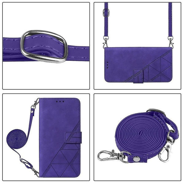 Case för Iphone Se 2020/ 8/ 7 Crossbody case, justerbar löstagbar halsrem med stativ Läderkorthållare Cover purple