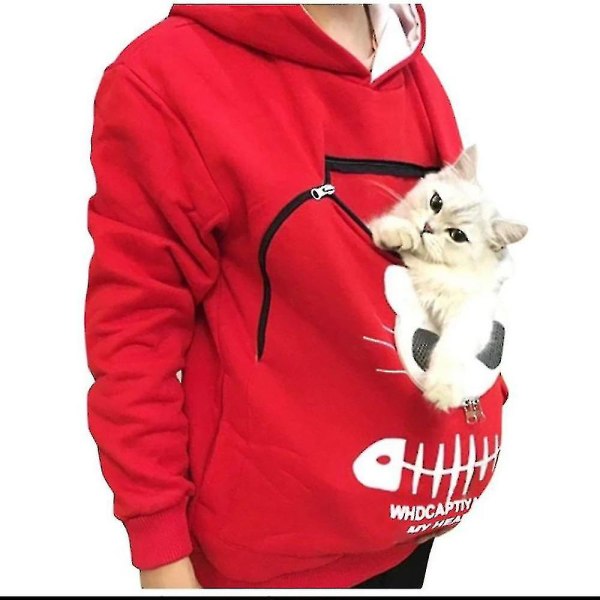 Genser for katteelskere - Hettegenser med kengurulomme for hund, kjæledyr, poter, kosepose, lomme, dyreører, hette, høy kvalitet Pink M