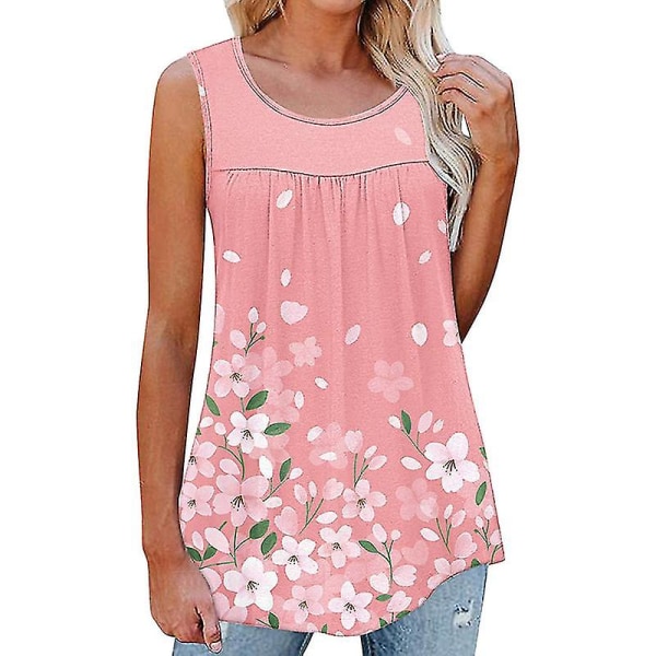 Dame Mode Strand Blomsterprint Pullover Kvinder Boheme Plisserede T-shirts Pink S
