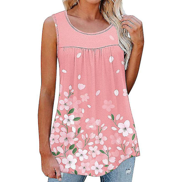 Naisten Muoti Ranta Kukkaprintti Pulloveri Naiset Bohemian Laskostetut T-paidat Pink 4XL