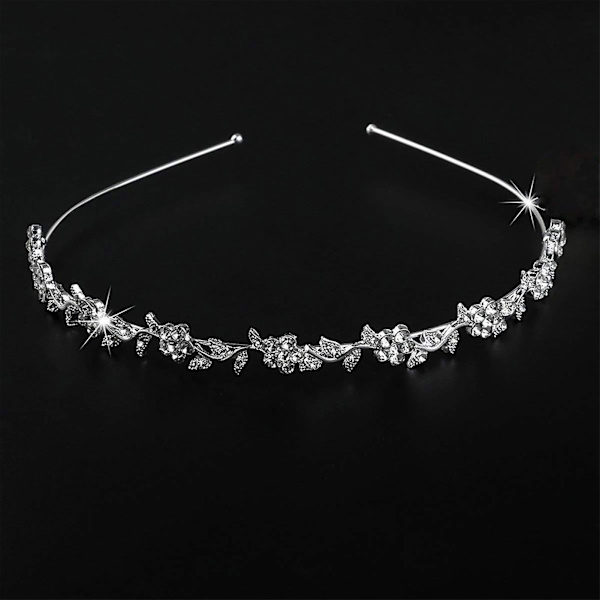 Strass Blomma Silver Fé Huvudbonad Bländande Krona Legering Fest Bröllop Huvudstycke För Kvinnor Frisyr Verktyg Silver