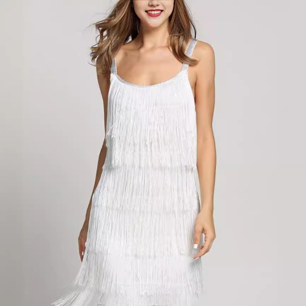 Great Gatsby Flapper Kjole 1920-talls Party Vintage Duske Dame Frynsekjoler White L