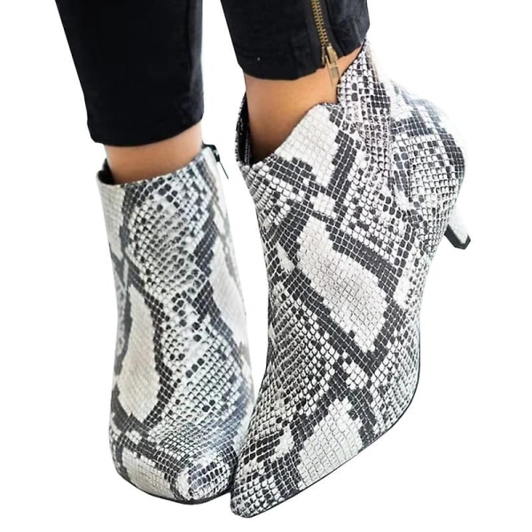 Naisten nilkkurit vetoketjulla, matalat kissakorot, teräväkärkiset kengät Snake Print 38