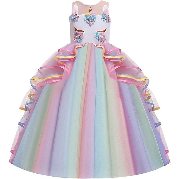 Flickas Enhörning Prinsesskostym Bröllop Födelsedag Festtåg Halloween Karneval Jul Party Lång Tyll Fancy Utklädningskläder Dans Fotografering Bal G Multicolored 10 11 Years