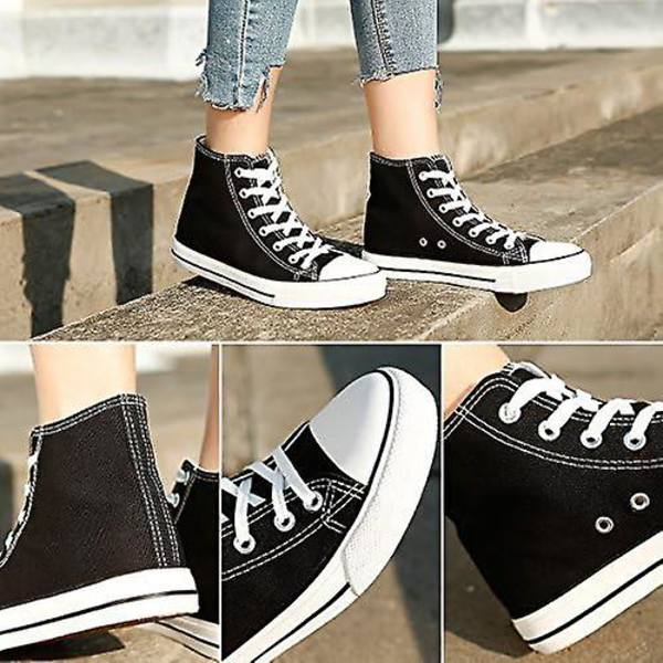 Herr- och damcanvas sportskor, höga snörskor casual promenadskor black 35