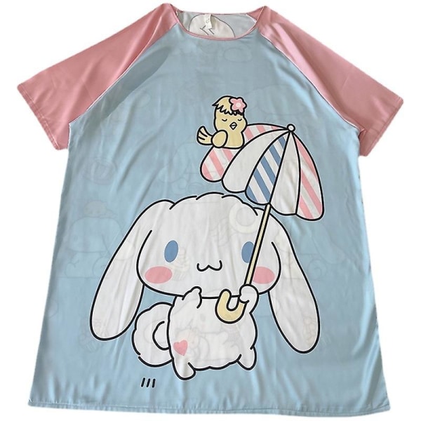 Sanrios Kawaii Cinnamoroll Ice Silk Nattlinne Sommar Kortärmad Tunn Mid-Längd Plus Size Lösa Pyjamas XL-size-170CM R2220