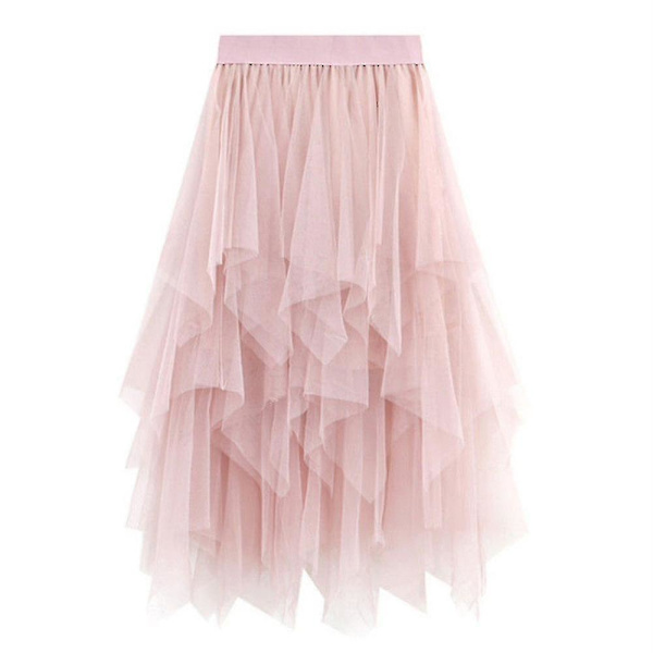Dame Tyllskjørt Elastisk Midje Mesh Lang Skjørtkjole pink