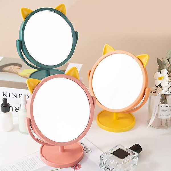 Enkelt Sidet Makeup Spejl Katteøre Formet Rundt Toiletbordsspejl 360 Graders Rotation Bord Spejl Yellow