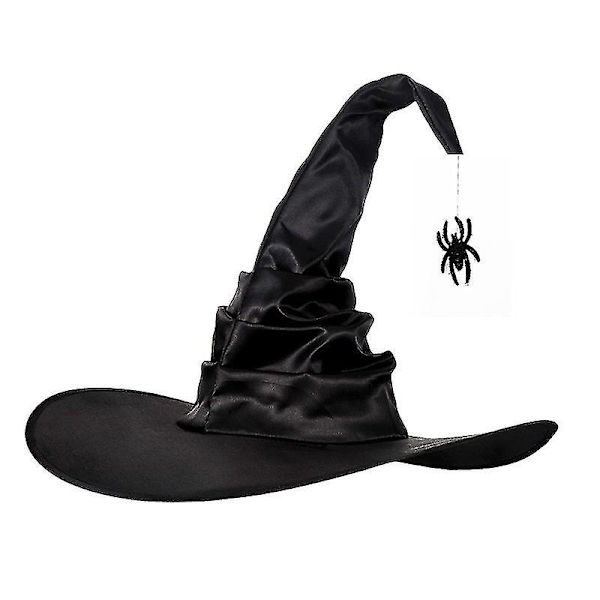 Halloween Heksehatte Med Edderkop Flagermus Til Kvinder Sort Heksehat Troldmandshat Voksen Halloween Udklædningstilbehør Cosplay Fest 1 stk - sort