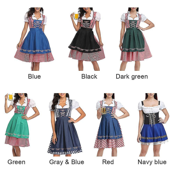 Ny damtysk Oktoberfest-dräkt traditionell bayersk öl Fraulein karneval piga klänning outfit Gray  Blue XL