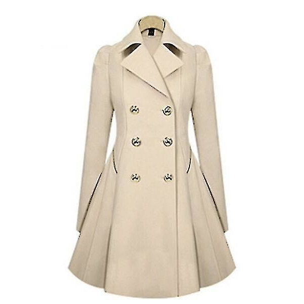 Dam Trenchcoat Dubbelknäppt Klassisk Kavajslag Kappa Slim Ytterkläder Khaki Khaki M