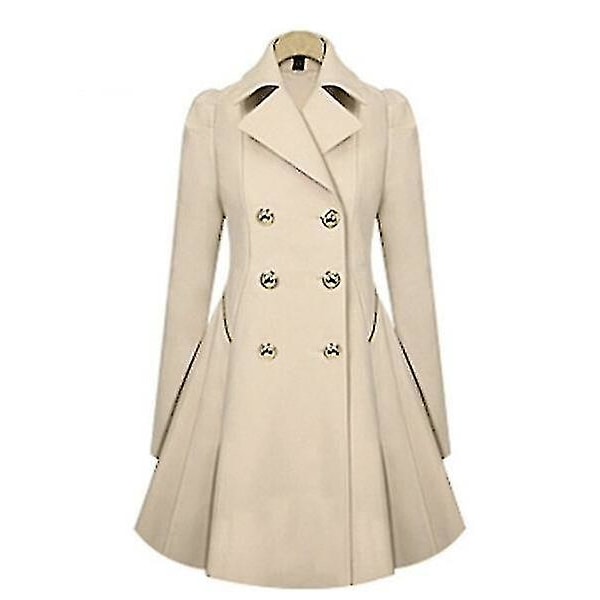 Dame Trenchcoat Dobbeltradet Klassisk Revers Frakke Slank Yderbeklædning Khaki Khaki L