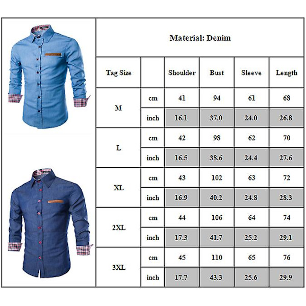 Herr Knappar Upp Denim Skjorta Casual Business Långärmad Kavajkrage T-shirt Toppar Dark Blue M
