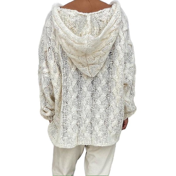 Dame Langærmet Strikkede Sweatre Arbejde Hættetrøjer Vinter Varm Hættetrøje Sweater Beige XXL
