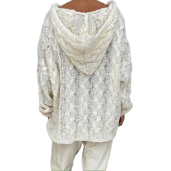 Långärmad stickad tröja för damer, arbets-hoodies, varm hoodie-tröja för vintern Beige XXXL