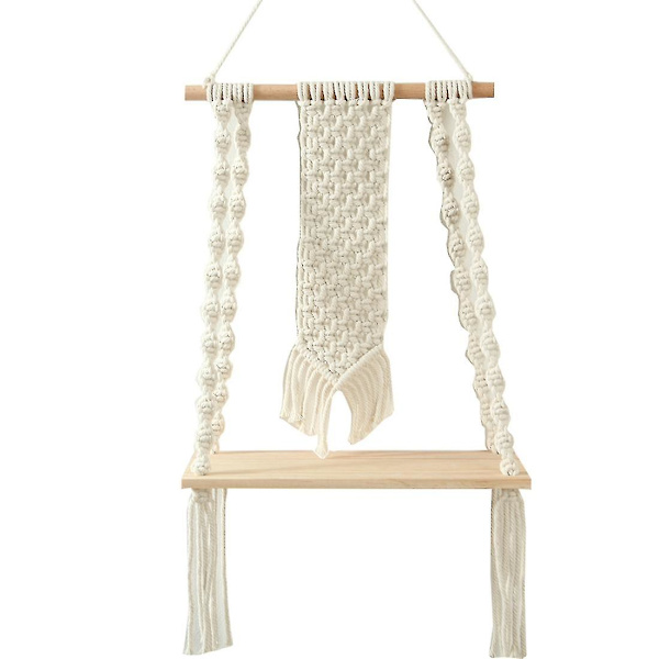 Macrame väggdekoration väggmonterade hyllor i trä flytande hyllor vävda växt hängare hem Ch