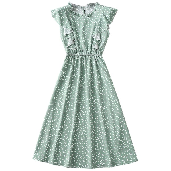Dame Polkaprikket Kjole Plus Size Print Lang Kjole Til Strandbrug Green White Heart S
