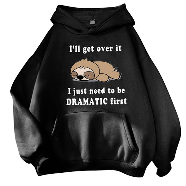 Modetrykt Pullover Hættetrøje Casual Tyk Plys Varmende Top Til Kvinder Mænd Unisex M Black