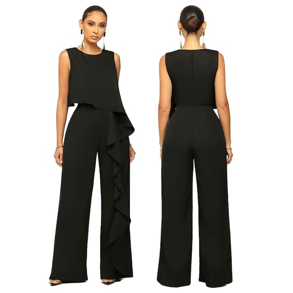 Dam Solid Rak Jumpsuit  Ledig O-ringad Jumpsuit Lämplig För Strandkläder L