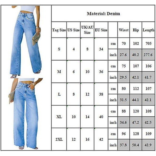 Naisten löysät leveälahkeiset farkut pitkät housut rennot suorat denimhousut XL