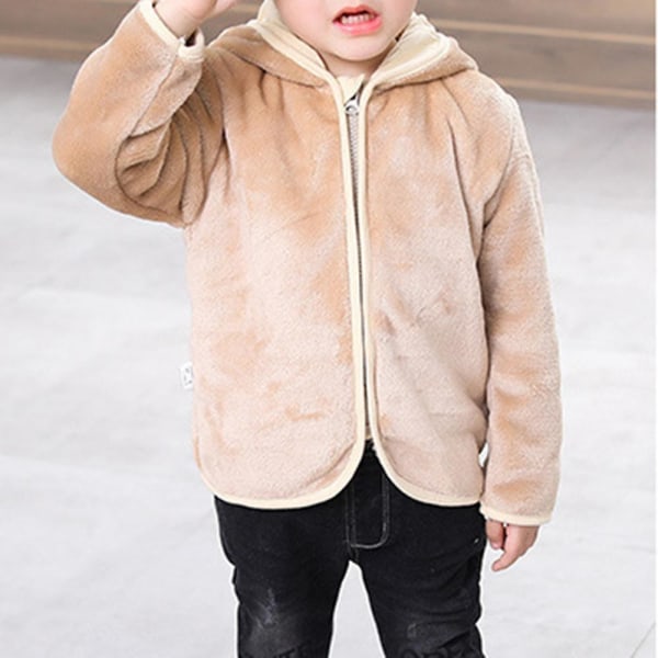 Baby faux ull jacka vårkläder förtjockad varm huva blixtlås Topp Khaki 120cm