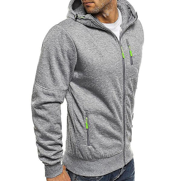 Herr Hoodie Fleece Varm Huvtröja Jacka Kavaj Sweatshirt Vinter Ytterkläder Grey M