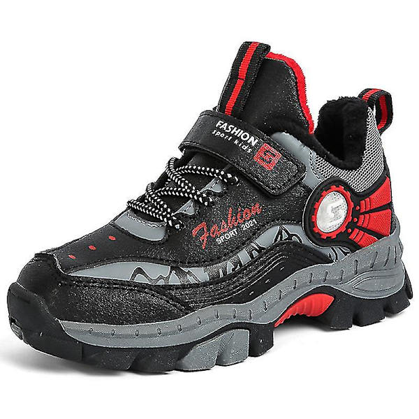 Låga vandringsskor för pojkar, promenadskor, campingskor, halkfria utomhusskor Black Red EU 34