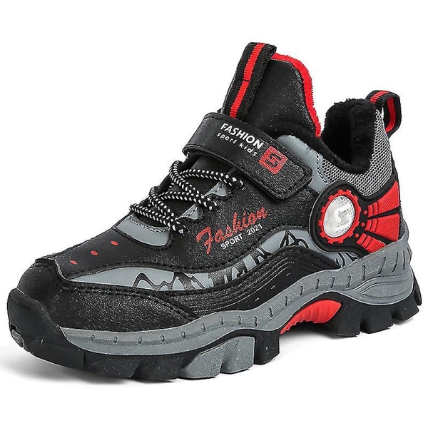 Pojkar Låg Topp Trekking Sko Vandring Sneakers Camping Halkfria Utomhus Sneaker Black Red EU 34