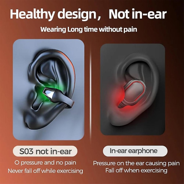 Hifi stereohörlurar, trådlös öronklämma benledningshörlurar, öronklämmor öronproppar för löpning, sport, cykling, bilkörning Black