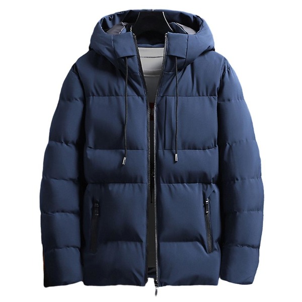 Ensfarget bomullsforet herrejakke, tykk, vindtett og varm topp for vinteren Dark Blue 4XL