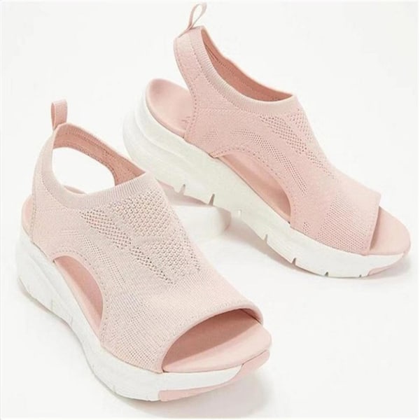 Tjocka sulor strandsandaler för kvinnor mjuka och breda sandaler med läderöverdel för shopping körning promenader Pink 42