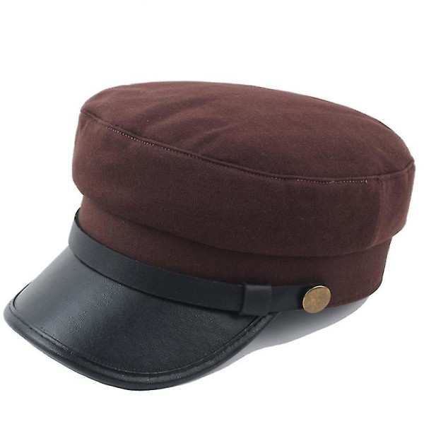 Unisex Baker Boy Caps med Skygge Newsboy Beret Hatt Cadet Militær Hatt Brown