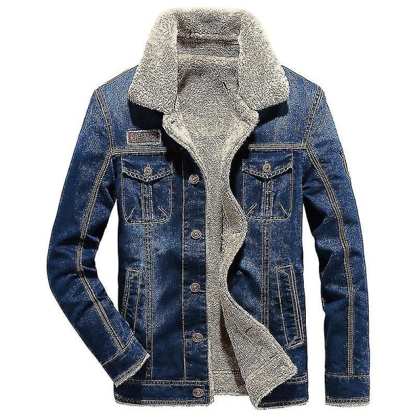 Miesten talvinen denim-takki, slim fit, fleecevuorellinen, rento takki, paksu ja lämmin päällysvaate Blue 3XL