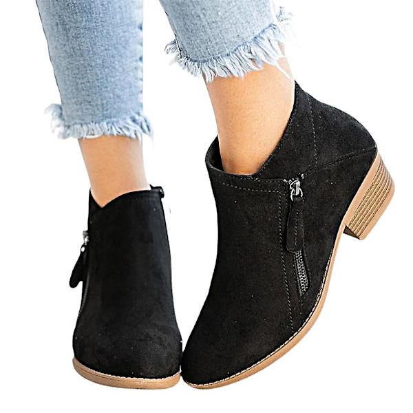 Ankelstövlar med blockklack för damer, Chelsea-boots med dragkedja Black 41