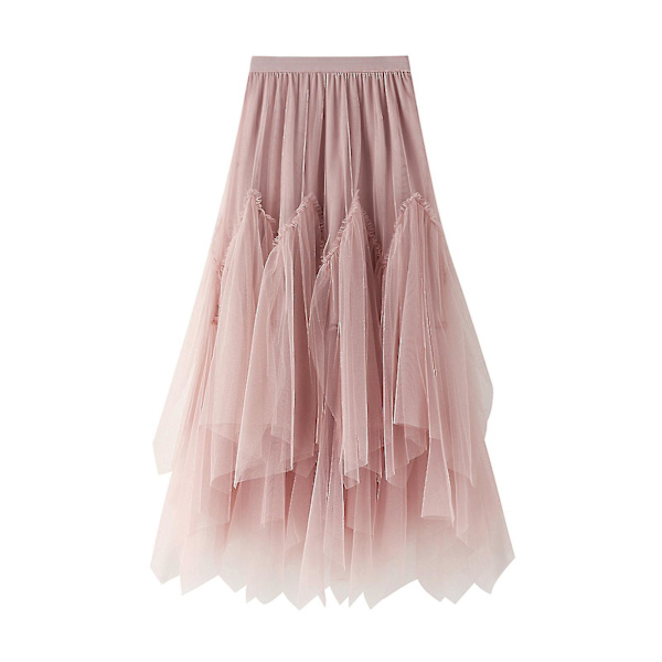 Oregelbundna Långa Tyllkjolar för Kvinnor Elastisk Hög Midja Mesh Tyll Tutu Maxikjol Pink M