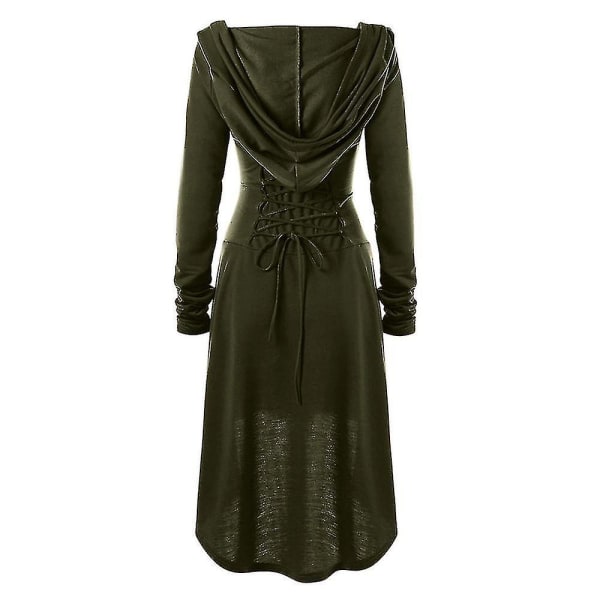 Kvinnors gotiska huvtröja med spetsstängning, vintage gotisk pullover, lång huvtröjeklänning, kappa Army Green XL